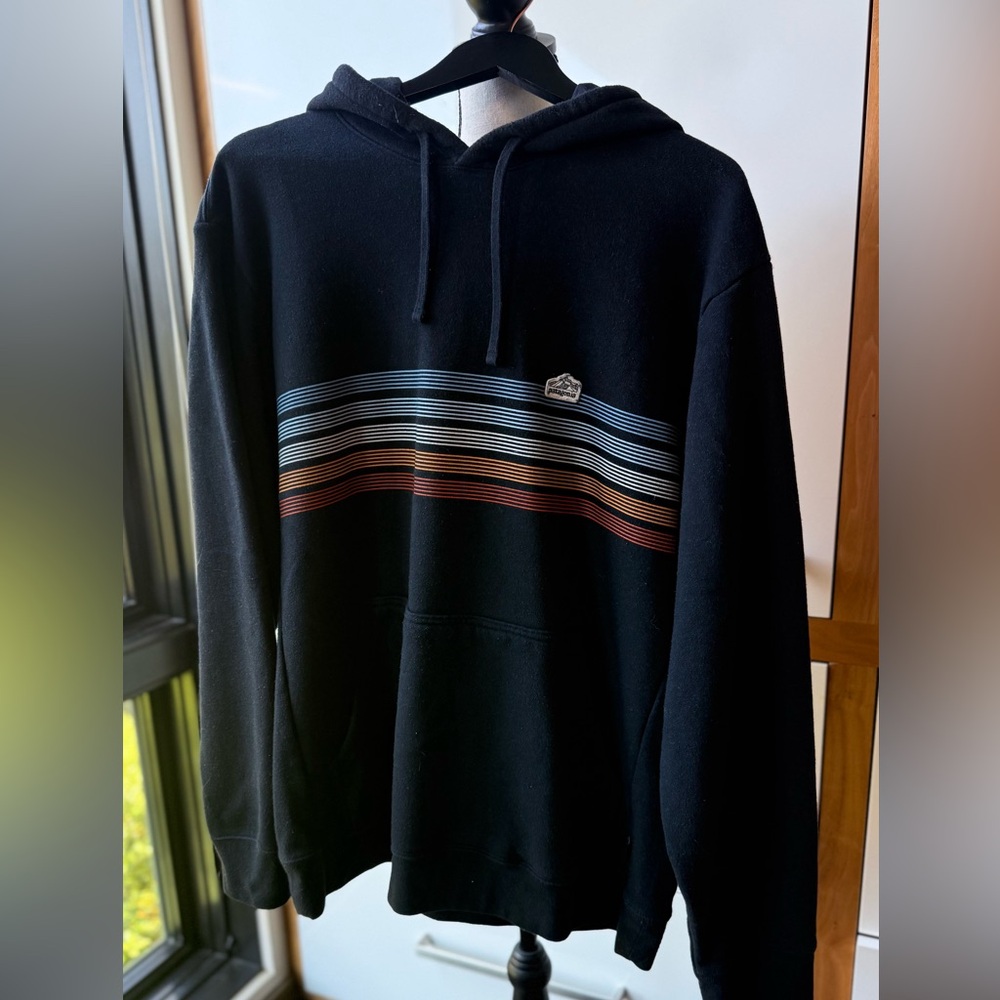 Patagonia Black Pullover Hoodie with Stripes